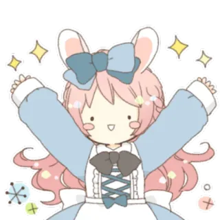 🙌 кролик, милый, каваи, мультфильм, розовые волосы, блестящий, персонаж telegram sticker
