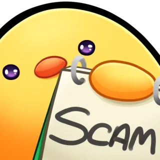 🐤 Scam estafa, fraude, advertencia, emoji, amarillo, dibujos animados whatsapp sticker