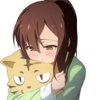 😔 anime, girl, sad, stuffed animal telegram sticker