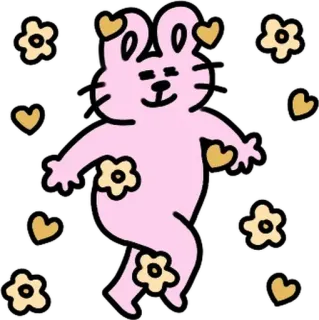 💬 토끼, 귀여운, 분홍색, 꽃, 하트, 만화 whatsapp sticker