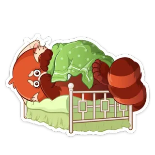 😬 Mei Lee Turning Red красная панда, сонный, кровать, мультфильм, животное, анимированный whatsapp sticker