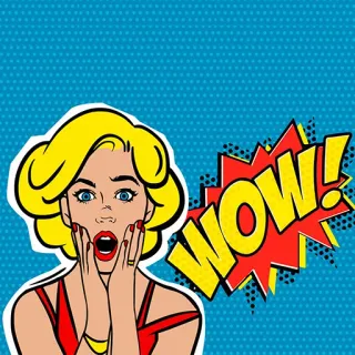 😳 WOW! Поп-арт, Стиль комиксов, Ретро, Восклицание, Женщина, Сюрприз telegram sticker