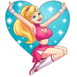 ❤️ 啦啦队, 卡通, 女孩, 心, 粉色 telegram sticker