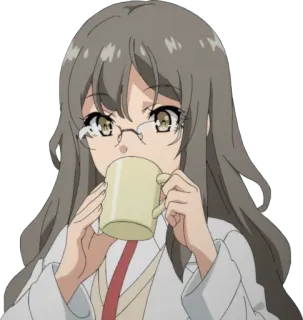 ☕️ Anime, Mädchen, Brille, Trinken, Süß telegram sticker