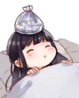 😪 生病, 动漫, 女孩, 疾病, 床, 头痛 telegram sticker