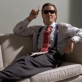 ✨ Patrick Bateman American Psycho Geschäftsmann, Serienmörder, Sonnenbrille, Anzug, Krawatte whatsapp sticker