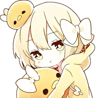 🦋 imut, anime, chibi, kartun, kawaii, gadis, kuning telegram sticker