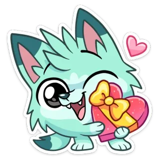 😉 lindo, animal, dibujos animados, regalo, corazón, amor, san valentín, lobo telegram sticker