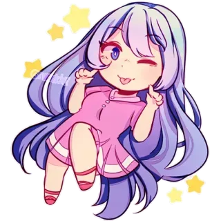 😉 Chibi, Kawaii, Anime, Niedlich, Mädchen, Sterne, Zwinkernd telegram sticker