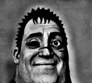 😔 flippant, déformé, effrayant, noir et blanc telegram sticker