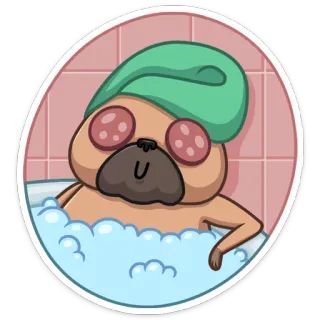 🛀 pug, dog, spa, relaxation, bubble bath, cartoon, cute, animals telegram sticker