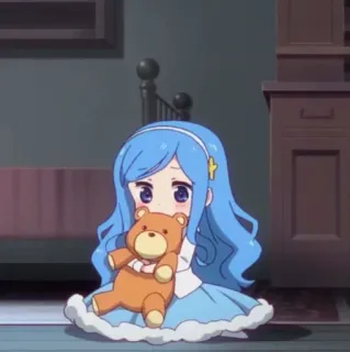 🐱 anime, meisje, blauw haar, teddybeer, schattig whatsapp sticker