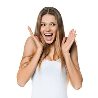 😄 femme, heureuse, excitée, portrait, fille, surprise, émotion, joie telegram sticker