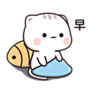 ⛅ 早 cat, animal, cartoon, cute, fish, sleeping telegram sticker