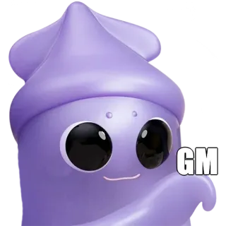 🖖 GM roxo, desenho animado, personagem, bom dia, fofo, blob whatsapp sticker