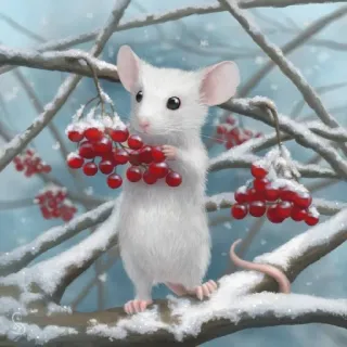🐭 chuột, mùa đông, tuyết, quả mọng, động vật, dễ thương, thiên nhiên telegram sticker