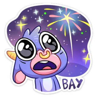 🎇 BAY dibujos animados, cabra, fuegos artificiales, lindo, morado, estrellas, emocionado telegram sticker