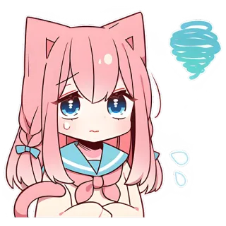 🤔 anime, kocia dziewczyna, zmartwiona, smutna, kawaii telegram sticker