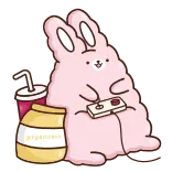 🎮 @yupiterdraws kelinci, gaming, imut, kawaii, kelinci merah muda, controller, soda, madu telegram sticker