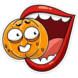 👄 orange, mouth, eating, fruit, cartoon, funny, comic telegram sticker