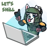 💻 LET'S Shill Hund, Helm, Laptop, Shill, Shillen wir, Meme, Krypto telegram sticker