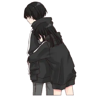 🖤 abrazo, pareja, anime, dibujos animados, amistad, amor, lindo, afecto telegram sticker