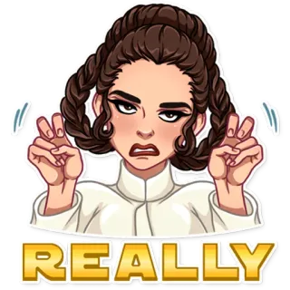 😑 Princess Leia Star Wars REALLY принцесса лея, реально, раздраженный, звездные войны, наклейка, мультфильм telegram sticker