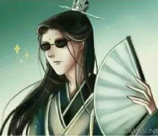 😎 đàn ông, kính râm, quạt, người hoa/Trung Quốc, trang phục truyền thống telegram sticker