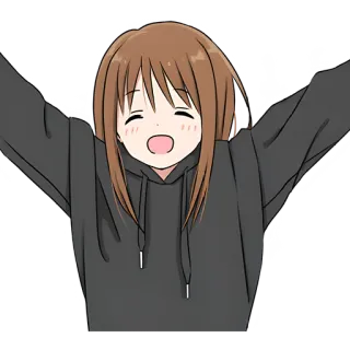 🤗 Anime, Desenho animado, Feliz, Garota, Moletom com capuz, Celebração telegram sticker