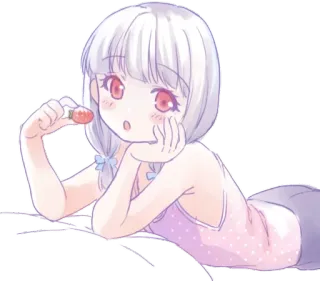 🍓 动漫, 女孩, 可爱, 躺着, 卡通, 漫画 telegram sticker