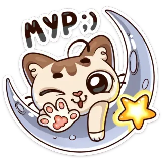 🌟 MYP :)) gatto, luna, carino, cartone animato, stella, animale telegram sticker