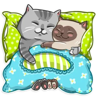 💑 gatos, durmiendo, lindo, dibujos animados, cama, animales telegram sticker