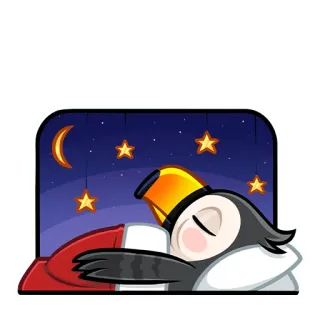 😴 dormindo, pássaro, noite, estrelas, desenho animado, lua, pijama, sonho telegram sticker