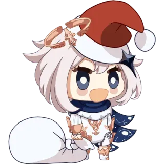 🌚 Paimon Genshin Impact paimon, genshin impact, noël, bonnet de noël, chibi, mignon, anime telegram sticker