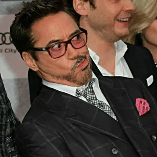 😗 Robert Downey Jr. celebrity, actor, man, portrait, glasses, suit telegram sticker