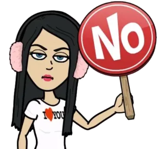 ❌ I LOVE YOU Bitmoji, Nein, Schild, Cartoon, Avatar, Frau, Ablehnung, Stopp telegram sticker