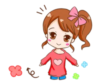 🤘 Desenho animado, Menina, Kawaii, Fofo, Coração, Laço whatsapp sticker