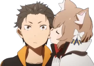 😶 Felix Argyle Re:Zero anime, cat, boy, kiss, Re:Zero, felix argyle telegram sticker