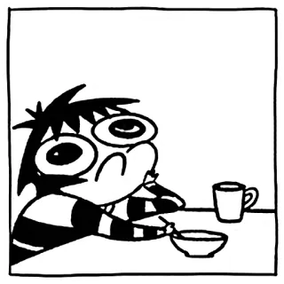 😔 desenho animado, café da manhã, café, comida, comendo, ilustração whatsapp sticker
