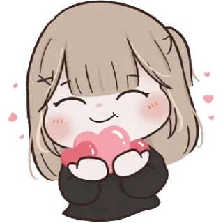 🌙 sticker, schattig, meisje, cartoon, hart, liefde whatsapp sticker