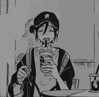 🖤 Anime, Manga, Boire, Casquette, Café, Café, Personnage telegram sticker