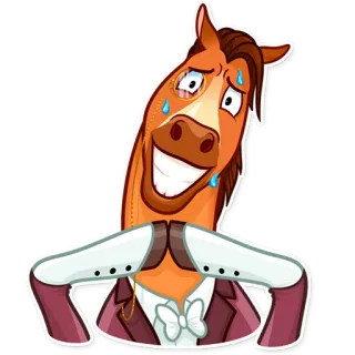 😰 cheval, personnage, dessin animé, autocollant, animal, souriant telegram sticker
