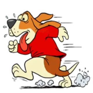🏃‍♂ chien, dessin animé, course, épuisé, t-shirt rouge telegram sticker