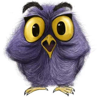 😮 นกฮูก, นก, การ์ตูน, สีม่วง, น่ารัก, สัตว์, ปุย telegram sticker