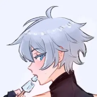 🥵 anime, ice cream, cartoon, illustration, boy, eating, portrait telegram sticker