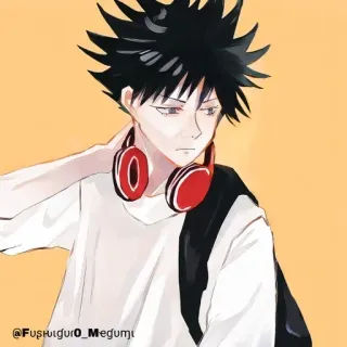 💠 Megumi Fushiguro @Fushiguro_Megumi anime, headphones, black hair, character, fushiguro, megumi telegram sticker