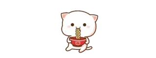 🫖 kucing, makan, mi, kawaii, stiker, lucu, makanan telegram sticker