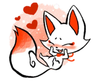 ❤ raposa, fofo, animal, kawaii, amor, corações, desenho animado whatsapp sticker