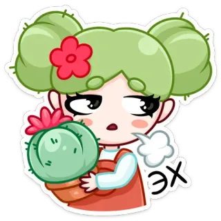 🌵 ЭХ cactus, fille, plante, mignon, dessin animé, autocollant telegram sticker