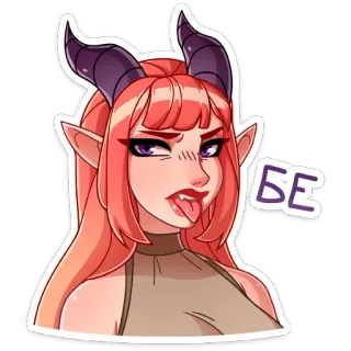 😝 БЕ demon girl, succubus, devil, horns, tongue out, cartoon telegram sticker
